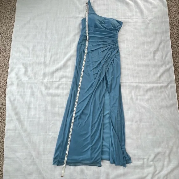 Azazie One-Shoulder Gathered Light Blue Evening Gown SZ 8 - Picture 5 of 15
